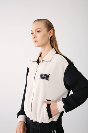 Beaded Pocket Detailed Zippered Jacket - Black - QLISHE