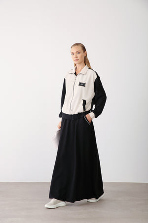 Beaded Pocket Detailed Zippered Jacket - Black - QLISHE