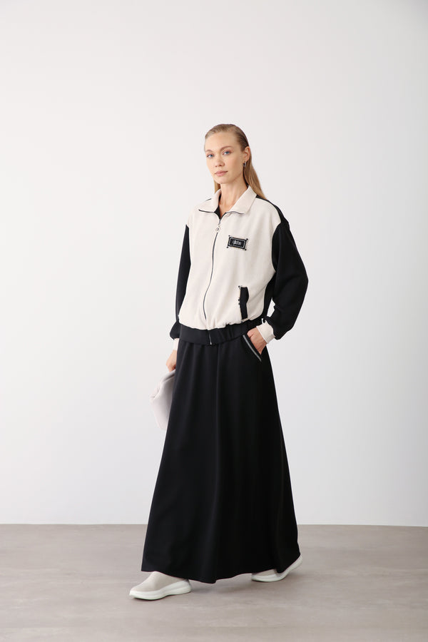 Beaded Pocket Detailed Zippered Jacket - Black - QLISHE