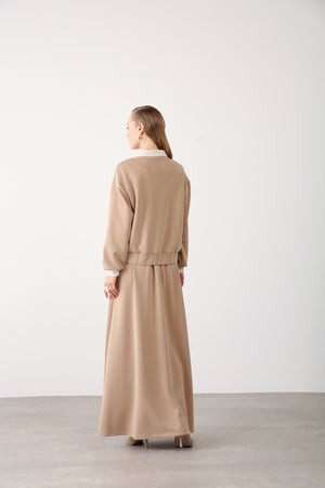 Beaded Pocket Detailed Zippered Jacket - Camel - QLISHE