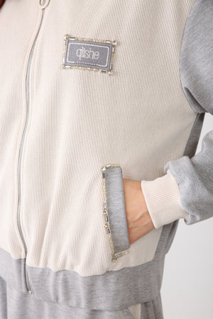 Beaded Pocket Detailed Zippered Jacket - Grey Melange - QLISHE