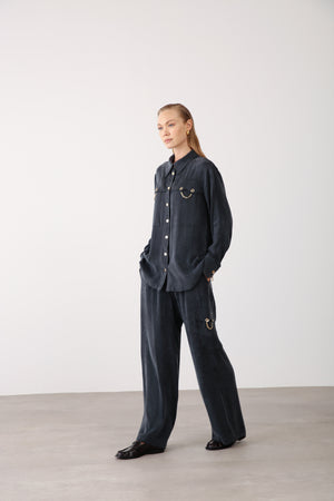 Chain Accent Wide - Leg Pants – Black - QLISHE