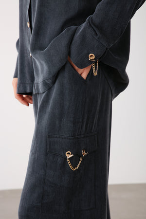 Chain Accent Wide - Leg Pants – Black - QLISHE