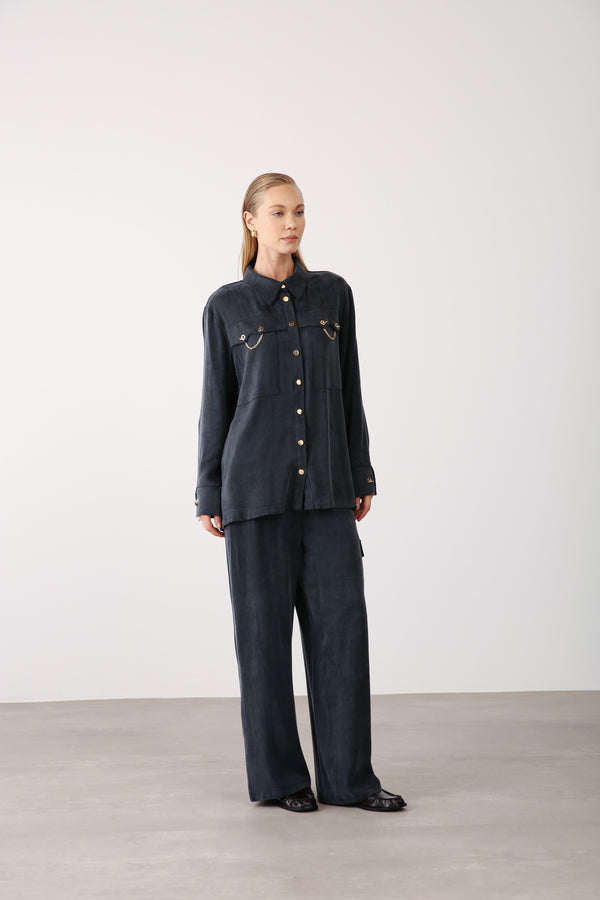 Chain Accent Wide - Leg Pants – Black - QLISHE