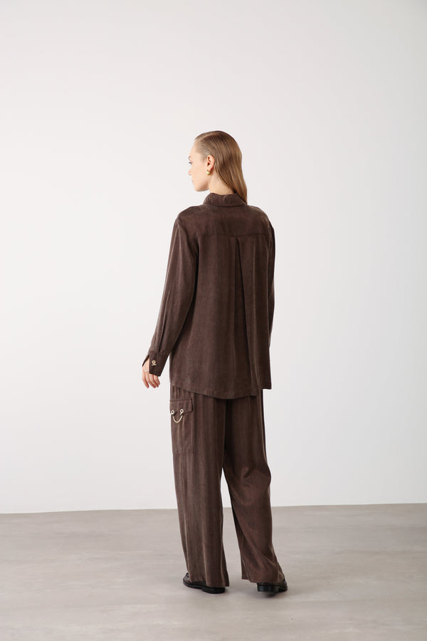 Chain Accent Wide - Leg Pants – Brown - QLISHE