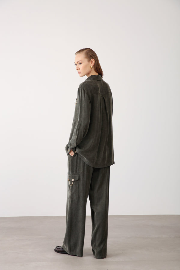 Chain Accent Wide - Leg Pants – Khaki - QLISHE