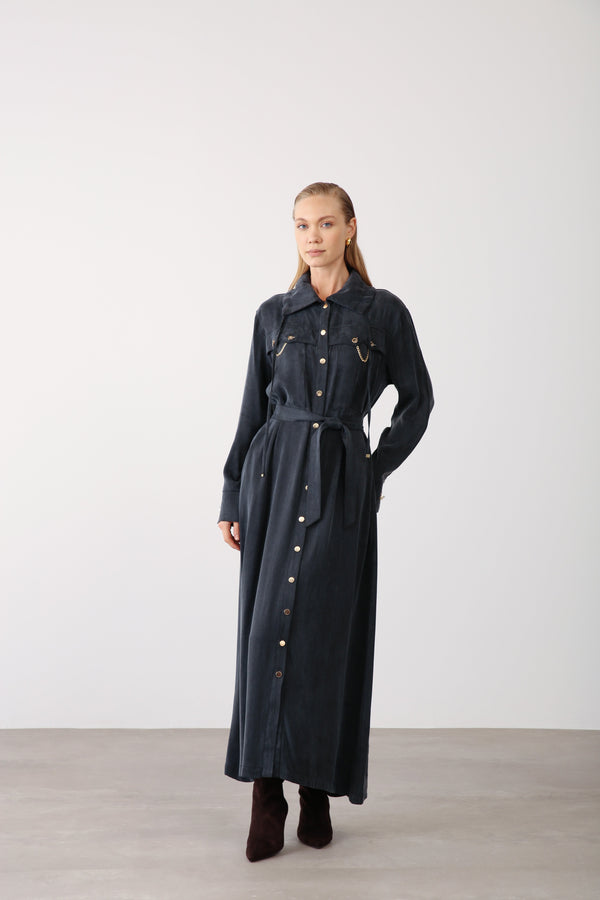 Chain Detail Long Dress - Black - QLISHE