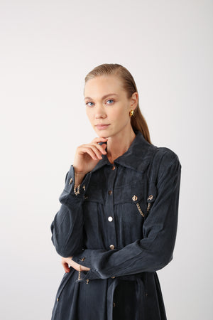 Chain Detail Long Dress - Black - QLISHE