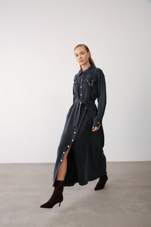 Chain Detail Long Dress - Black - QLISHE