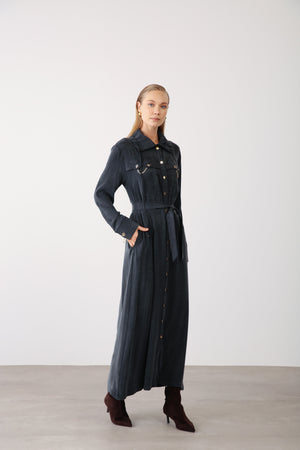 Chain Detail Long Dress - Black - QLISHE