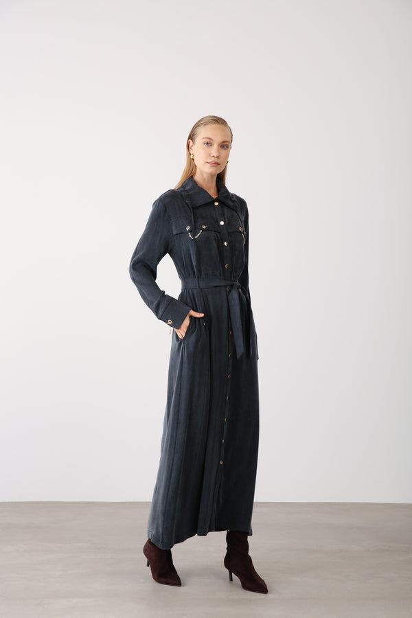 Chain Detail Long Dress - Black - QLISHE