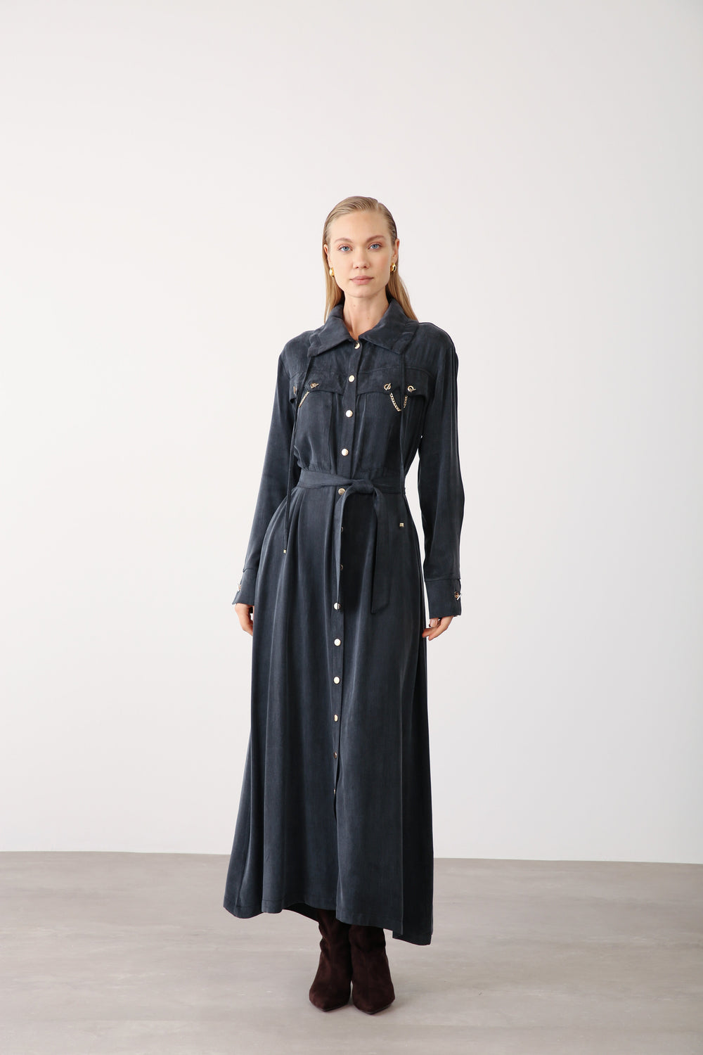 Chain Detail Long Dress - Black - QLISHE