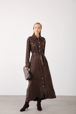 Chain Detail Long Dress - Brown - QLISHE