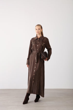 Chain Detail Long Dress - Brown - QLISHE