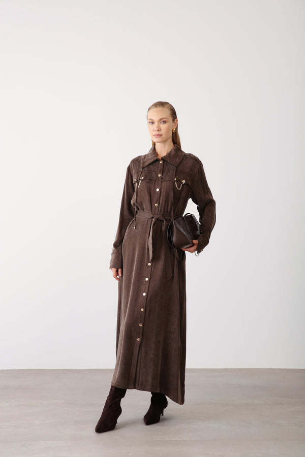 Chain Detail Long Dress - Brown - QLISHE