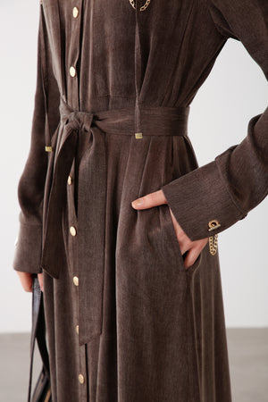 Chain Detail Long Dress - Brown - QLISHE
