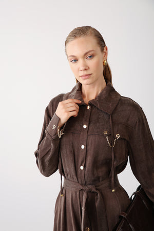 Chain Detail Long Dress - Brown - QLISHE