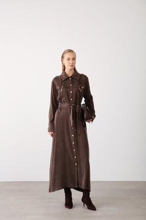 Chain Detail Long Dress - Brown - QLISHE
