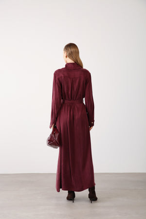 Chain Detail Long Dress - Burgundy - QLISHE