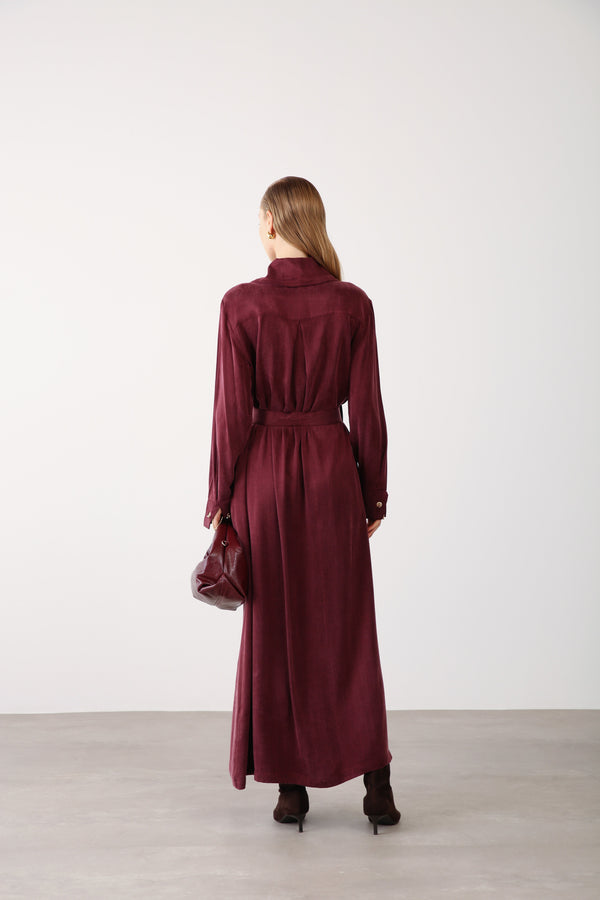 Chain Detail Long Dress - Burgundy - QLISHE
