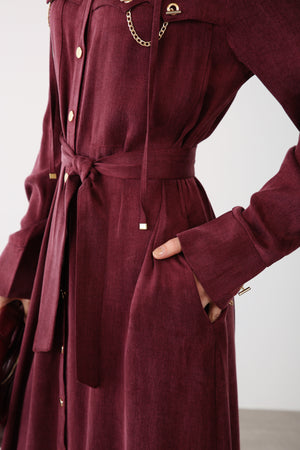 Chain Detail Long Dress - Burgundy - QLISHE
