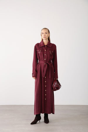 Chain Detail Long Dress - Burgundy - QLISHE