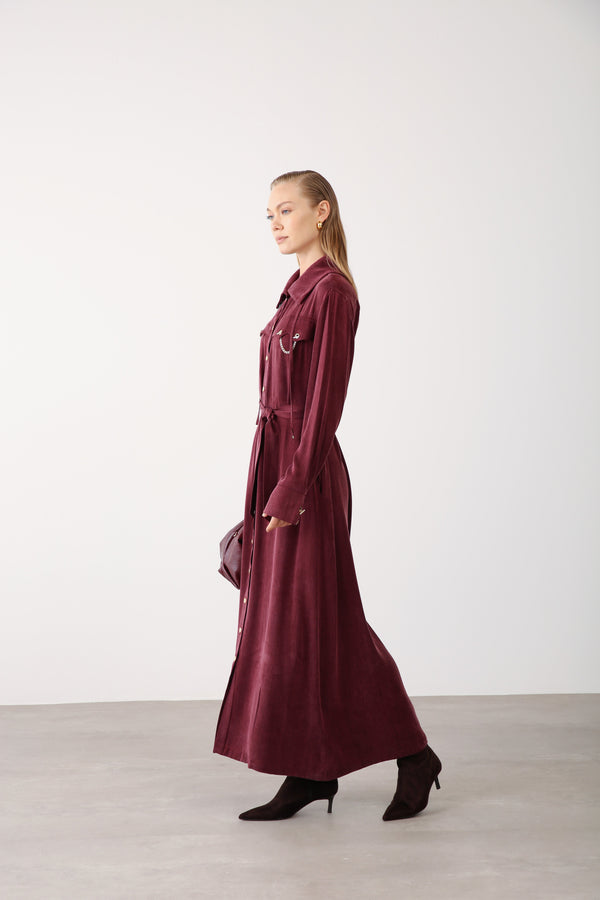 Chain Detail Long Dress - Burgundy - QLISHE