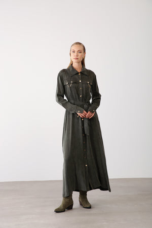 Chain Detail Long Dress - Khaki - QLISHE