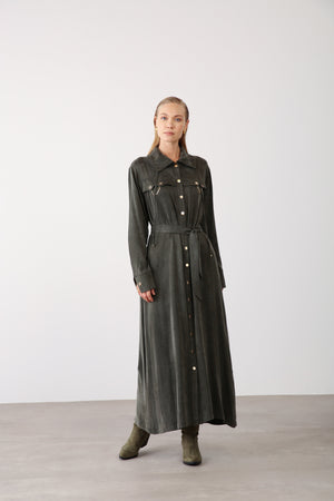 Chain Detail Long Dress - Khaki - QLISHE