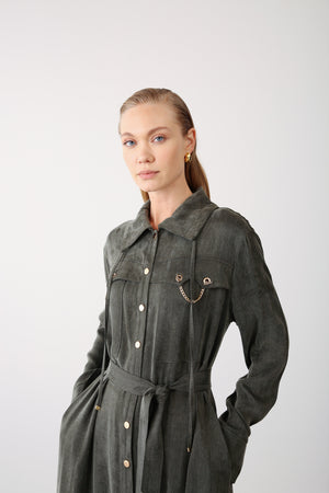 Chain Detail Long Dress - Khaki - QLISHE