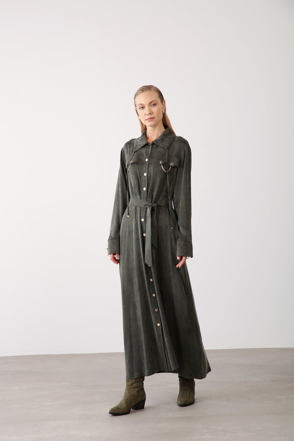 Chain Detail Long Dress - Khaki - QLISHE