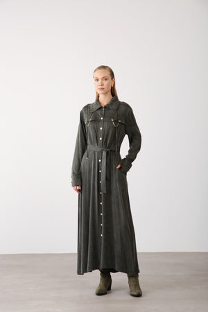 Chain Detail Long Dress - Khaki - QLISHE