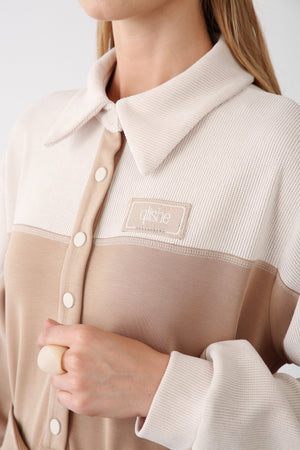 Contrast Detail Belted Dress Camel - QLISHE