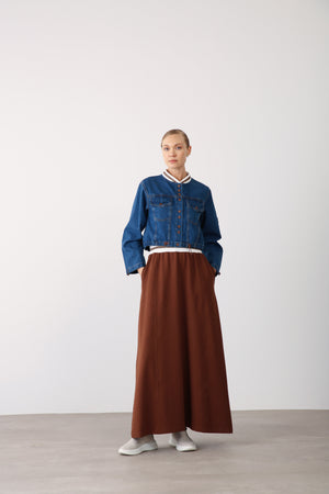 Denim Jacket & Floral Dress Suit - Brown - QLISHE