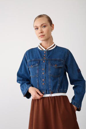 Denim Jacket & Floral Dress Suit - Brown - QLISHE