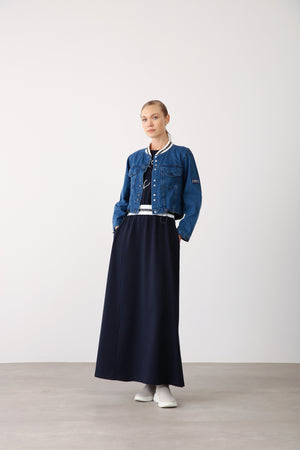 Denim Jacket & Floral Dress Suit - Navy - QLISHE