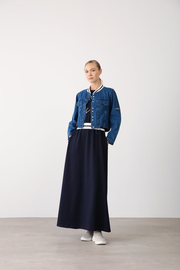 Denim Jacket & Floral Dress Suit - Navy - QLISHE