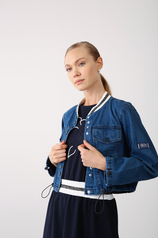 Denim Jacket & Floral Dress Suit - Navy - QLISHE