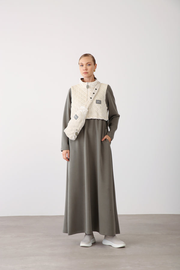 Dress with Quilted Bag Set – Khaki - QLISHE