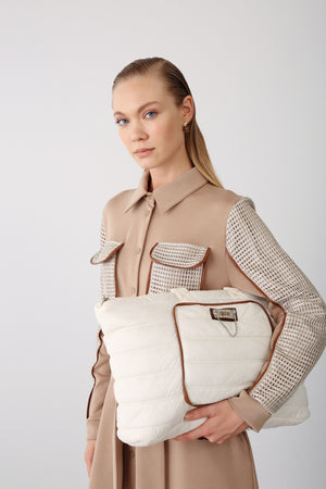 Dress with Vest and Tote Bag Set – Beige - QLISHE