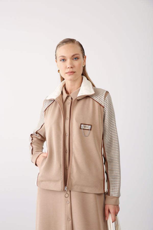 Dress with Vest and Tote Bag Set – Beige - QLISHE