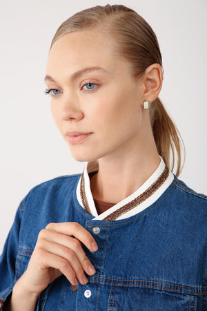 Elastic Hem & Snap Fastening Denim Jacket - Brown - QLISHE