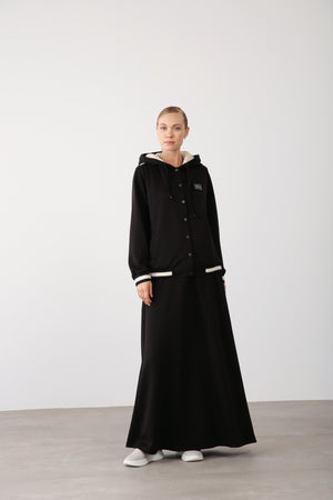 Elastic Waist Comfort Skirt - Black - QLISHE