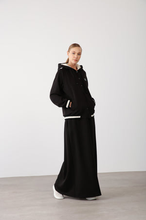 Elastic Waist Comfort Skirt - Black - QLISHE