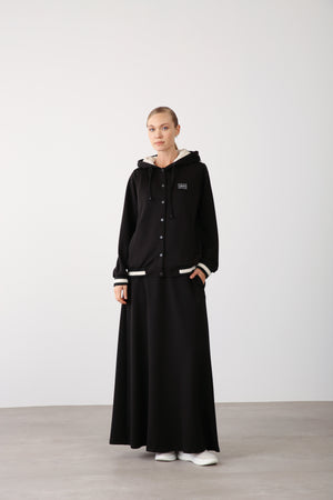 Elastic Waist Comfort Skirt - Black - QLISHE