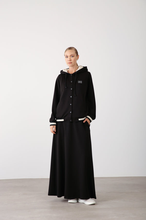 Elastic Waist Comfort Skirt - Black - QLISHE