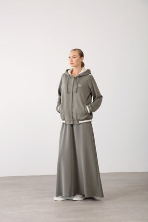 Elastic Waist Comfort Skirt - Khaki - QLISHE