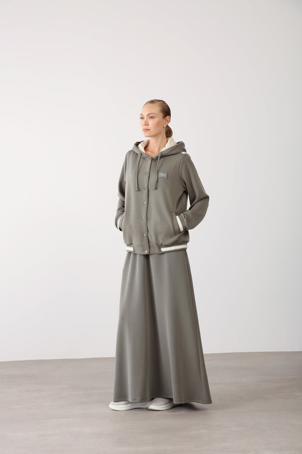 Elastic Waist Comfort Skirt - Khaki - QLISHE