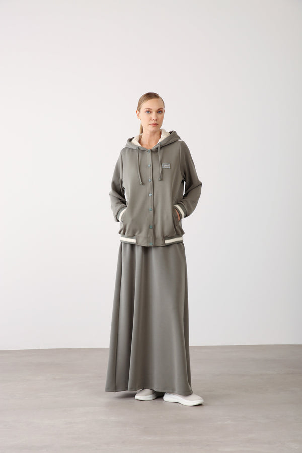 Elastic Waist Comfort Skirt - Khaki - QLISHE