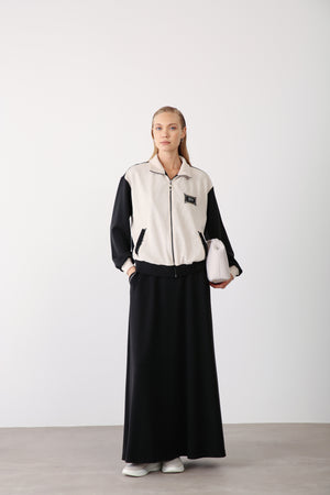 Elastic Waist Pocket Detailed Skirt - Black - QLISHE